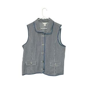 Christopher & Banks Sleeveless Striped Button Front Cotton Vest Blue/White Sz XL